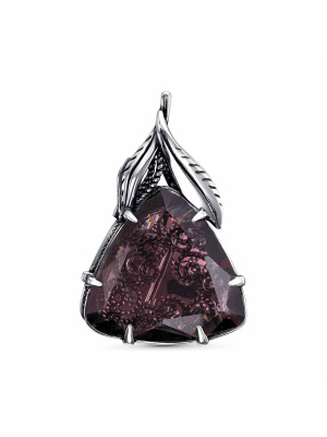 Брошь серебро 925 пробы, покрытие - оксидирование, вставка - стекло ювелирное собственной огранки