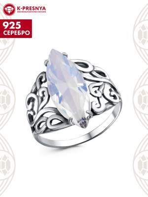 Кольцо серебро 925 пробы, покрытие - оксидирование, вставка - стекло ювелирное собственной огранки