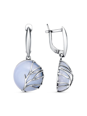 Серьги серебро 925 пробы, покрытие - оксидирование, вставка - искусственный агат белый