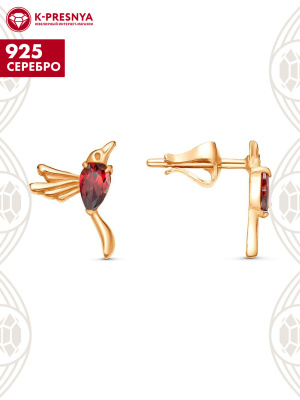 Серьги серебро 925 пробы, покрытие - золочение, вставка - фианит (недрагоценный камень)