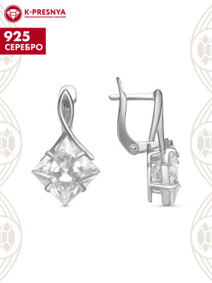 Серьги серебро 925 пробы, покрытие - родирование, вставка - горный хрусталь