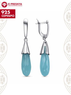 Серьги серебро 925 пробы, покрытие - родирование, вставка - искусственный халцедон