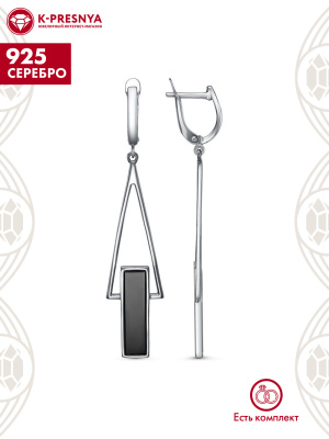 Серьги серебро 925 пробы, покрытие - оксидирование, вставка - стекло ювелирное собственной огранки