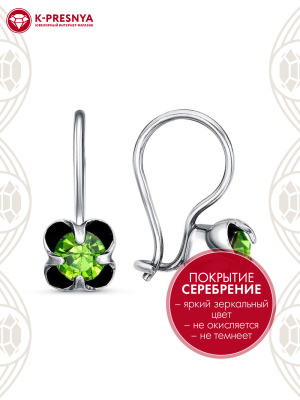 Серьги бижутерия, покрытие - серебрение с оксидированием, вставка - стекло ювелирное preciosa