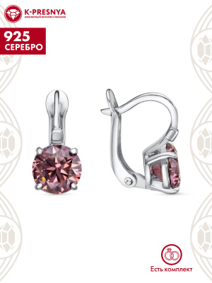 Серьги серебро 925 пробы, покрытие - платинирование, вставка - фианит (недрагоценный камень)