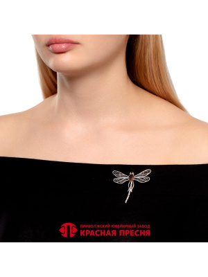 Брошь серебро 925 пробы, покрытие - оксидирование, вставка - искусственный султанит