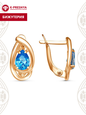 Серьги бижутерия, покрытие - золочение, вставка - фианит (недрагоценный камень)