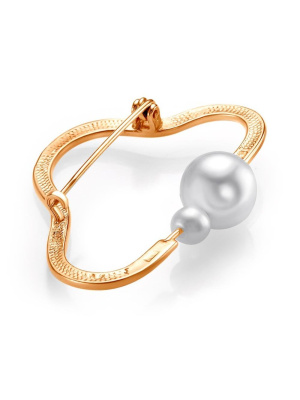 Брошь бижутерия, покрытие - золочение, вставка - имитация жемчуга