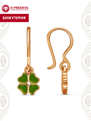 Серьги бижутерия, покрытие - золочение, отделка - эмаль, без вставок