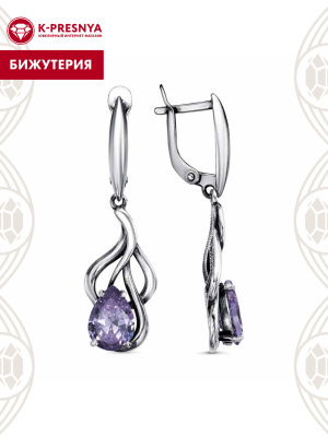 Серьги бижутерия, покрытие - серебрение с оксидированием, вставка - фианит (недрагоценный камень)