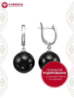 Серьги серебро 925 пробы, покрытие - родирование, вставка - имитация жемчуга
