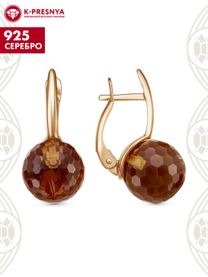 Серьги серебро 925 пробы, покрытие - золочение, вставка - искусственный султанит
