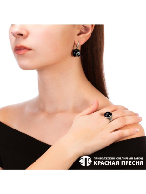 Серьги серебро 925 пробы, покрытие - оксидирование, вставка - искусственный авантюрин