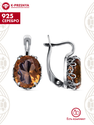 Серьги серебро 925 пробы, покрытие - оксидирование, вставка - искусственный султанит