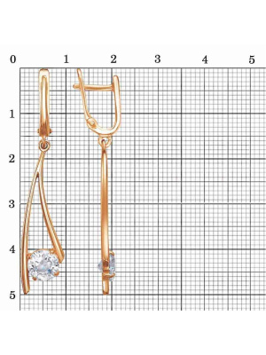 Серьги серебро 925 пробы, покрытие - золочение, вставка - фианит (недрагоценный камень)