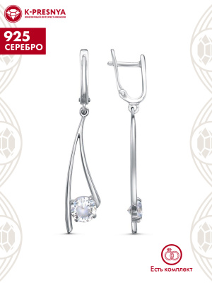 Серьги серебро 925 пробы, покрытие - платинирование, вставка - фианит (недрагоценный камень)