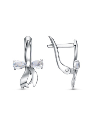 Серьги бижутерия, покрытие - платинирование, вставка - фианит (недрагоценный камень)