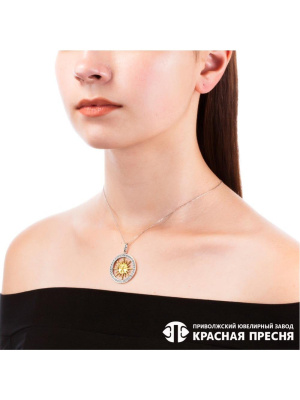 Подвеска серебро 925 пробы, покрытие - оксидирование, выборочное золочение, вставка - фианит (недрагоценный камень)