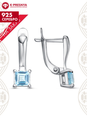 Серьги серебро 925 пробы, покрытие - родирование, вставка - голубой топаз (полудрагоценный камень)