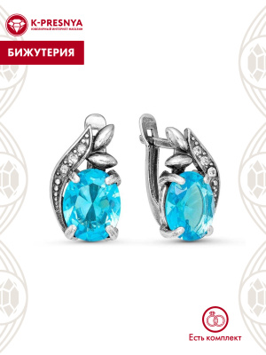 Серьги бижутерия, покрытие - серебрение с оксидированием, вставка - стекло ювелирное, стекло ювелирное preciosa