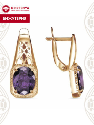 Серьги бижутерия, покрытие - золочение, вставка - фианит (недрагоценный камень)