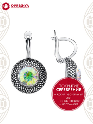 Серьги бижутерия, покрытие - серебрение с оксидированием, вставка - стекло ювелирное preciosa