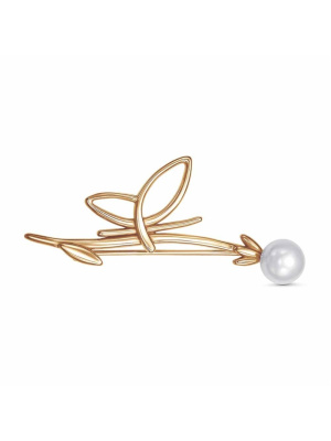 Брошь бижутерия, покрытие - золочение, вставка - культивированный жемчуг