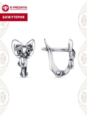 Серьги бижутерия, покрытие - серебрение с оксидированием, отделка - эмаль, без вставок