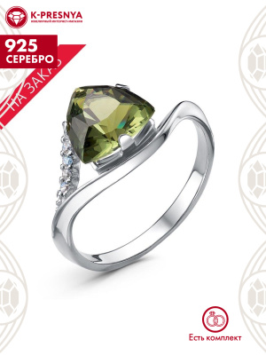 Кольцо серебро 925 пробы, покрытие - родирование, вставка - ситалл собственной огранки, фианит (недрагоценный камень)