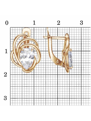 Серьги серебро 925 пробы, покрытие - золочение, вставка - фианит (недрагоценный камень)