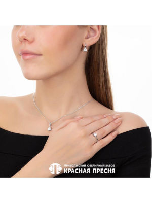 Серьги серебро 925 пробы, покрытие - родирование, вставка - фианит (недрагоценный камень)