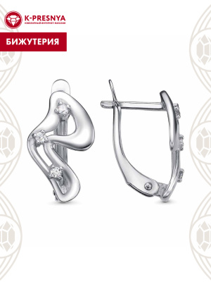 Серьги бижутерия, покрытие - серебрение с оксидированием, вставка - фианит (недрагоценный камень)