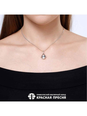 Подвеска серебро 925 пробы, покрытие - оксидирование, вставка - имитация жемчуга, стекло ювелирное preciosa