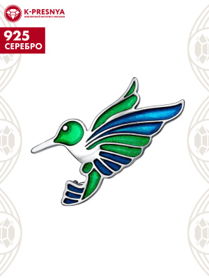 Брошь серебро 925 пробы, покрытие - платинирование, отделка - эмаль, без вставок