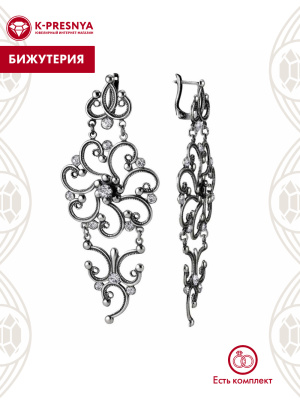 Серьги бижутерия, покрытие - серебрение с оксидированием, вставка - стекло ювелирное preciosa