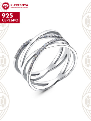 Кольцо серебро 925 пробы, покрытие - родирование, вставка - фианит (недрагоценный камень)