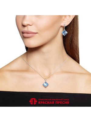 Серьги серебро 925 пробы, покрытие - платинирование, вставка - стекло ювелирное собственной огранки