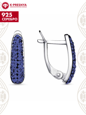 Серьги серебро 925 пробы, покрытие - платинирование, вставка - стекло ювелирное preciosa