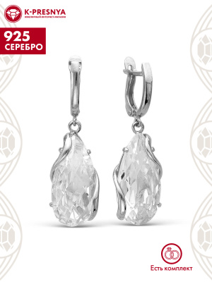 Серьги серебро 925 пробы, покрытие - оксидирование, вставка - фианит собственной огранки (недрагоценный камень)