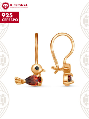 Серьги серебро 925 пробы, покрытие - родирование, отделка - эмаль, вставка - фианит (недрагоценный камень)