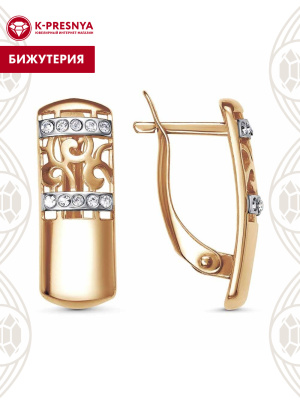 Серьги бижутерия, покрытие - золочение, выборочное родирование, вставка - стекло ювелирное preciosa