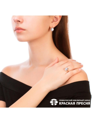 Серьги бижутерия, покрытие - золочение, вставка - фианит (недрагоценный камень)