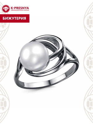 Кольцо бижутерия, покрытие - серебрение с оксидированием, вставка - культивированный жемчуг