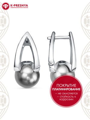 Серьги бижутерия, покрытие - платинирование, вставка - имитация жемчуга