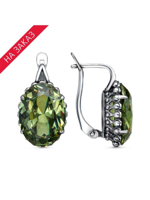 Серьги серебро 925 пробы, покрытие - оксидирование, вставка - фианит собственной огранки (недрагоценный камень)