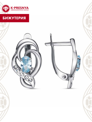Серьги бижутерия, покрытие - серебрение с оксидированием, вставка - стекло ювелирное preciosa, фианит (недрагоценный камень)