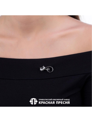 Брошь серебро 925 пробы, покрытие - платинирование, вставка - фианит (недрагоценный камень)