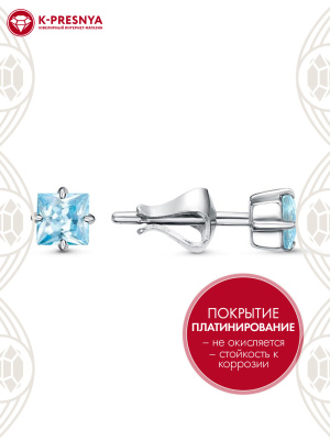 Серьги бижутерия, покрытие - платинирование, вставка - фианит (недрагоценный камень)