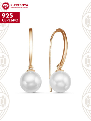 Серьги серебро 925 пробы, покрытие - золочение, вставка - имитация жемчуга
