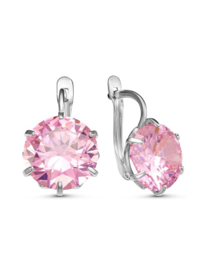 Серьги бижутерия, покрытие - серебрение, вставка - фианит (недрагоценный камень)